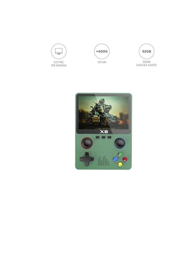 Torima X6 4000+ Klasik Oyunlu 3.5" Ips Ekran Kablosuz i Retro Oyun Konsolu Yeşil