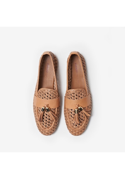 Cookıebutter Klasik Ayakkabı Kadın 95v6 Frau Woven Leather Loafers Wıth Tassels Kahverengi