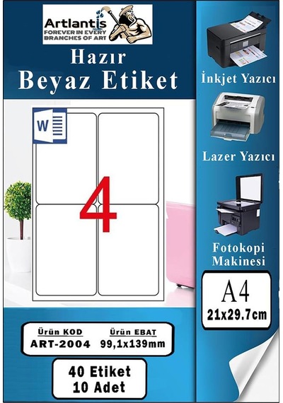 A4 Hazır Etiket 99.1x139 Mm 10 Sayfa 1 Paket Kendinden Yapışkanlı Fotokopi Lazer İnkjet Kağıdı Yazıcılar İçin Uyumlu