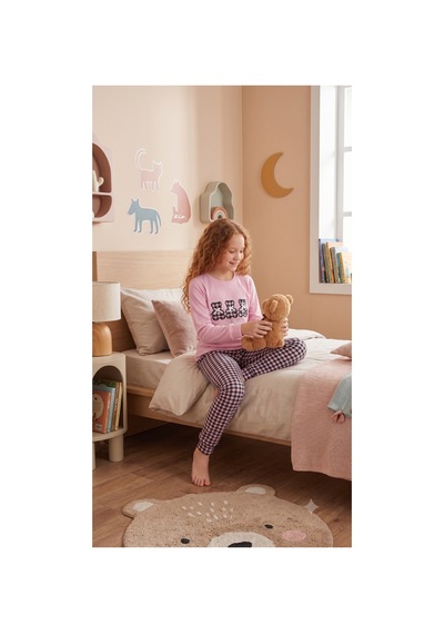 Formo Kız Çocuk %100 Doğal Pamuk Manşet Paça Uzun Kollu Pijama Takımı Pembe