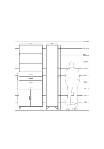 Arges Dolap 3 Raflı 4 Çekmeceli 2 Kapaklı 88x30x243 Antrasit-çam Antrasit