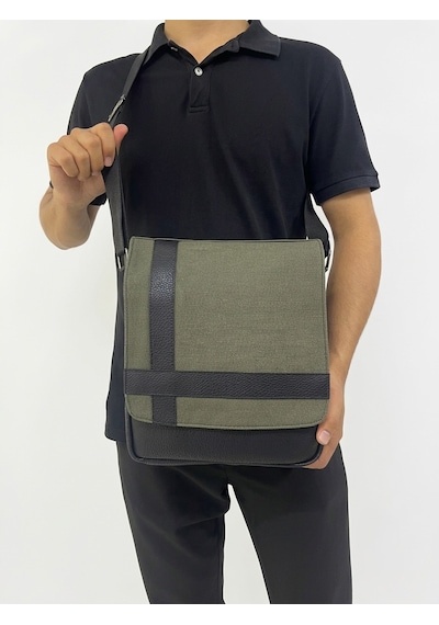 Sanmorris Unisex Kapaklı Kanvas Postacı Çapraz Askılı Omuz Çantası Haki