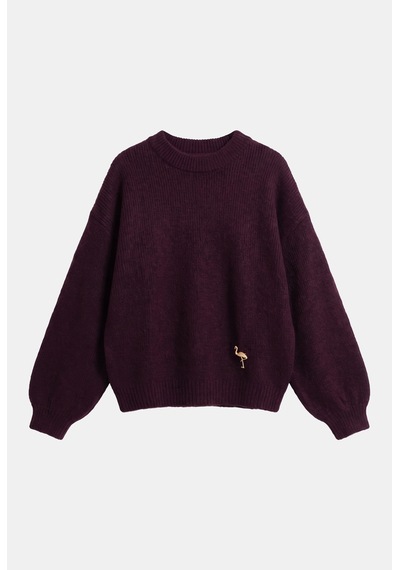 Kadın Bordo W6-57 Oversize Aksesuar Detaylı Tasarım Triko Kazak