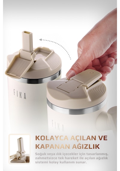 Neoflam Fika Lumi Patentli Döner Kulplu Sızdırmaz Çelik Termos 1200 Ml - Bej