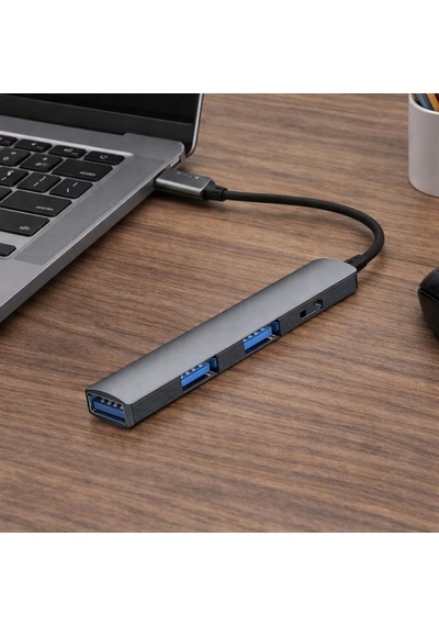 Usb-c 4 İn 1 Hub Çoklayıcı Adaptör Usb 3.0 5gbps Hızlı Veri Aktarımı 3 Port Usb-a + Usb-c Girişli Alüminyum Gövde Plug & Play Macos Windows Uyumlu Type-c Çoğaltıcı Ef