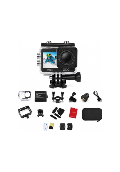 Pulse 1 Wi-fi 4k 30fps Ultra Hd Aksiyon Kamerası Çift Ekranlı 30 Metre Su Geçirmez Kılıflı Vlog Bisiklet Motosiklet Kask Kamerası Siyah Siyah
