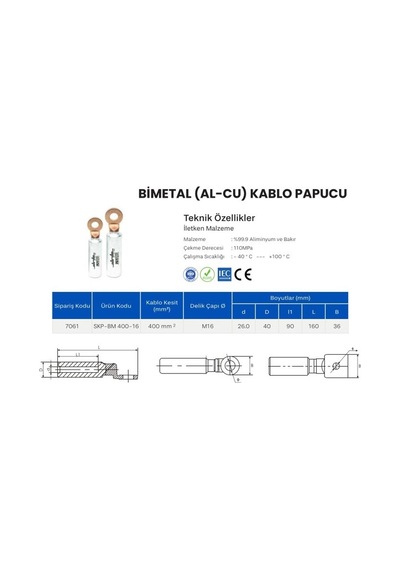 Skp-bm 400-12 Bimetal Al-cu Kablo Pabucu