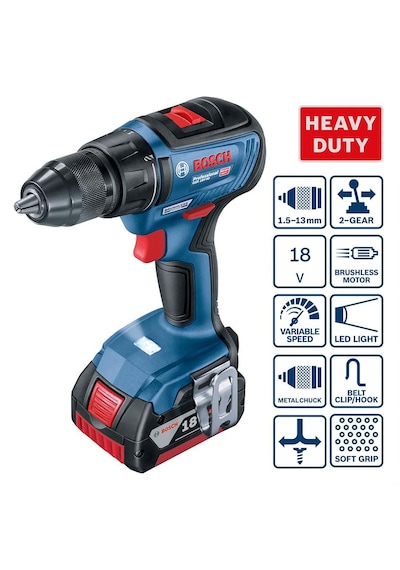 Bosch Professional GSR 18V-50 2x 2.0 Ah Delme/Vidalama Makinesi + 43 Parça Set + Çanta - 06019H5004