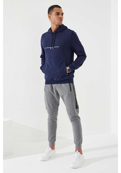 Tommy Life İndigo Yazı Nakışlı Standart Kalıp Kapüşonlu Erkek Sweatshirt - 87887 Indıgo