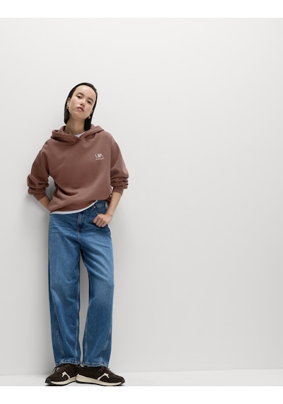 Marks & Spencer Saf Pamuk Grafik Baskılı Kapüşonlu Sweatshirt T41003216C Kahverengi