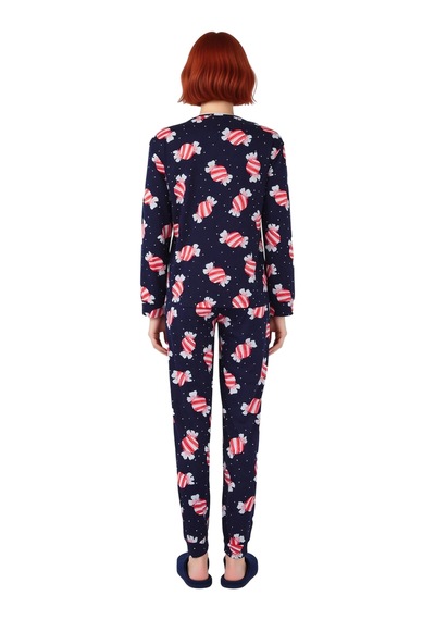 Ersefa Kiz Cocuk Seker Desenli %100 Pamuklu Pijama Takımı Fonksiyonel Da lacivert