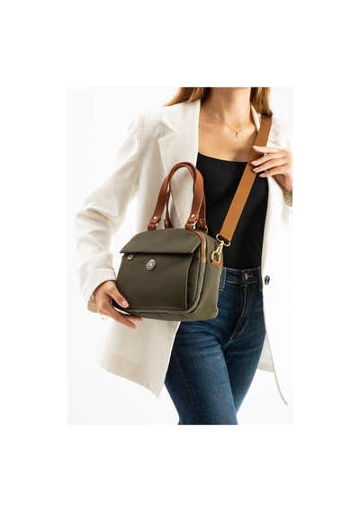 Sanmorris Kadın Suni Deri Ayarlanabilir Çapraz Askılı Smart Casual Omuz Ve El Çantası Haki