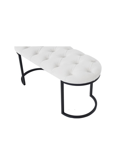 Elısse Black Puf - Metal Ayaklı Kapitoneli Model Puf, Beyaz Bench
