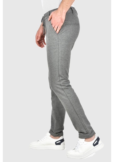 Deepsea Erkek Gri Beli Lastikli Slim Fit Likralı Duble Paça Penye Spor Pantolon 2502385 Gri