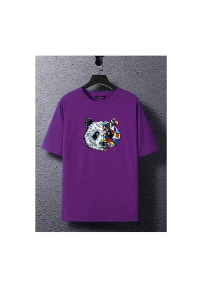 Medinenur Unisex Panda Baskılı T-shirt Mor