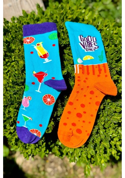 Lousocks Unisex Sağlı Sollu Kokteyl Desenli Soket Çorap Mavi