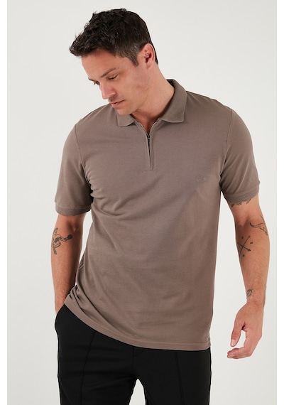 Buratti Pamuklu Regular Fit Yarım Fermuarlı Erkek Polo Yaka T Shirt 5903008 Toprak