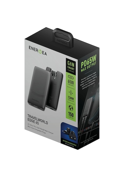 Energea Travelworld Edge 65 2 Adet 65w Usb 3.0 Çıkışlı Universal Pd Hızlı Şarj Aleti - Koyu Gri