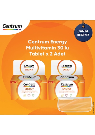 Centrum Energy Multivitamin Takviye Edici Gıda 2 x 30 Tablet + Çanta