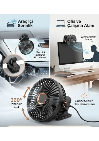 Vantilatör 12v Usb Ve Çakmaklı 6'' Mandallı