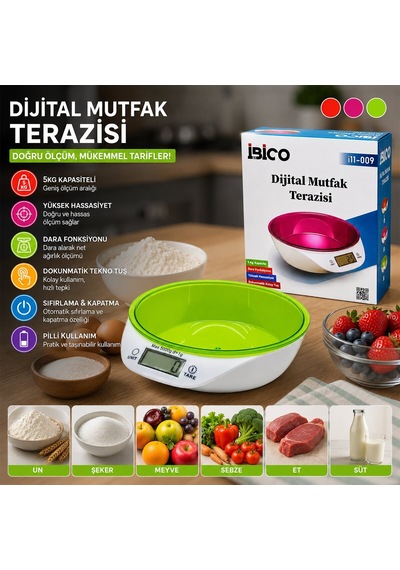 İbico İ11-009 Mutfak Terazi Tartı 5kg/1gr Pilli Kaseli Dijital Diğer