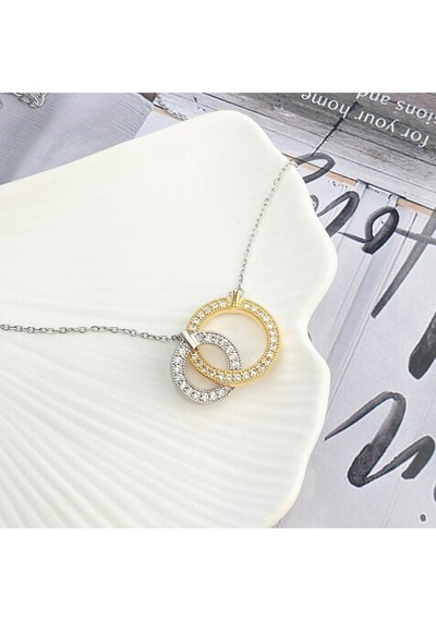 Çift Halka Kolye Tamtur Taşlı 316l Paslanmaz Çelik Kolye Gold Silver 41+5cm Altın - Gümüş Çift Halka Kolye Tamtur Taşlı 316l Paslanmaz Çelik Kolye Gold Silver 41+5cm Altın - Gümüş