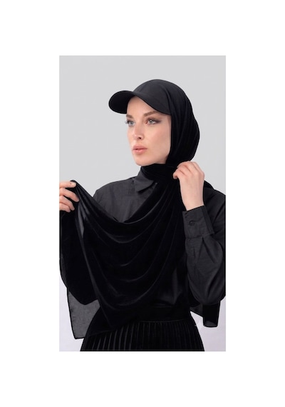 ALDAIYR Şapkalı Boneli Hazır Şal Hijab Sandy Siyah