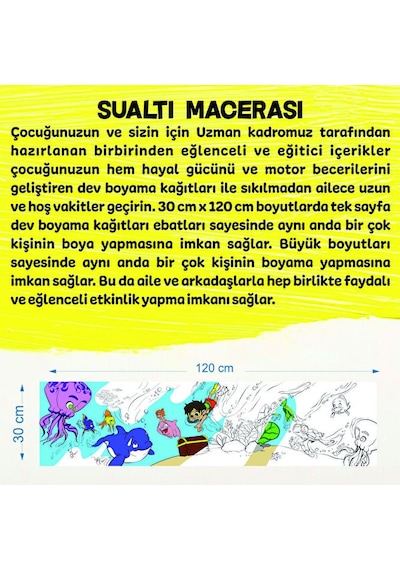 30x120 Boyama Rulosu Yaman Sualtı Macerası + Pensan 12'li Keçeli