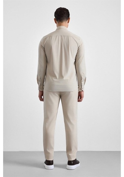 Süvari Ekru Slim Klasik Yaka Düz Casual Gömlek Gm1008400364-bj1