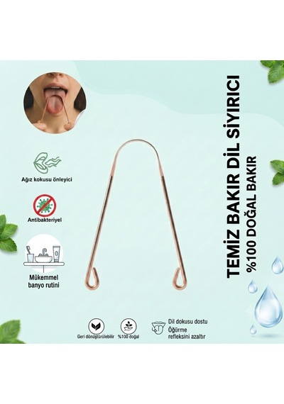 %100 Saf Bakır Dil Sıyırıcı Temizleyici Paslanmaz Ağız Bakım Aparatı Ayurvedik Dil Kazıyıcı Çubuğu
