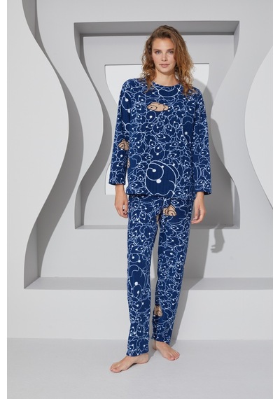 Siyah İnci Alt-üst Polar Pijama Takım 24223073 Lacivert