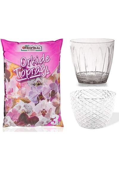 Vitaminli Orkide Toprağı. Kristal Orkide Saksısı. Seffaf Saksı