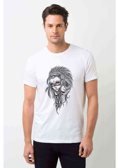 Kızılderili Kız Baskılı Beyaz Erkek Tshirt (530985640)