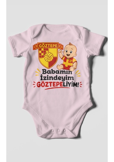 Morivokids Babamın İzindeyim Göztepeliyim Kısa Kollu Bebek Body %100 Pamuk Bebe Pembe