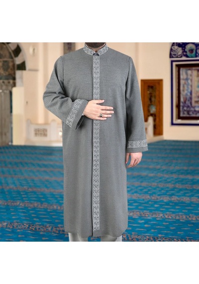 Kışlık Kaşe İmam Cübbesi Acet Koyu Gri Çok Renkli