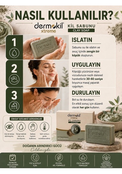 Doğal Dermokil Sabun Günlük Yüz Ve Vücut Bakım Sabunu Kil Sabunu Kokusuz