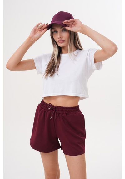 Genius Store Kadın Modal Şort Beli Lastikli Cepli Şort Modal-şort Bordo
