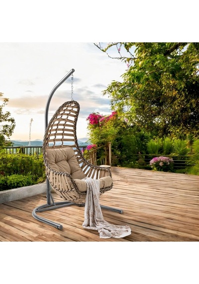 Datça Tekli Rattan Bahçe Balkon Salıncağı Açık Kahve Diğer