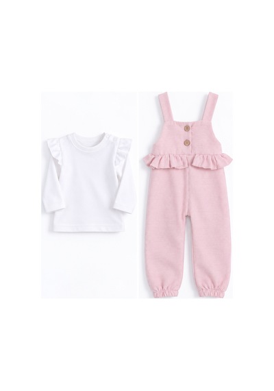 Babyhola Kız Bebek Çocuk Salopet Badi Takım 2338 Pudra