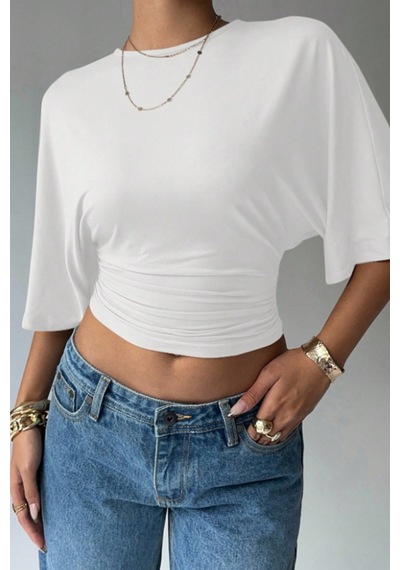 Cool Tarz Kadın Beyaz Crop Bluz Yarım Kol Salaş Fit Yüksek Bel Büzgülü Basic Tişört Beyaz Beyaz Cool Tarz Kadın Beyaz Crop Bluz Yarım Kol Salaş Fit Yüksek Bel Büzgülü Basic Tişört Beyaz Beyaz