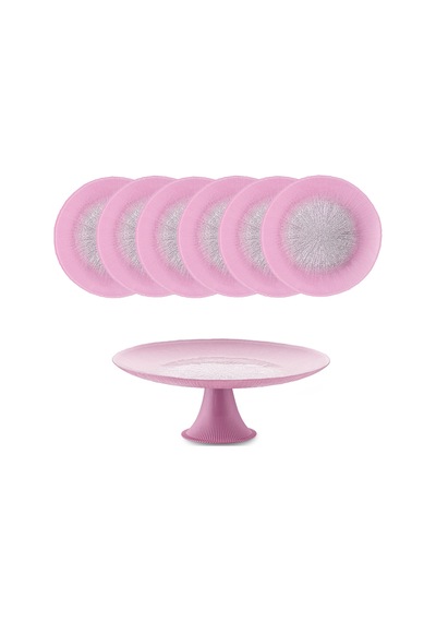 Emsan Pastel 7 Parça Cam Pasta / Tatlı Seti Pembe Pembe