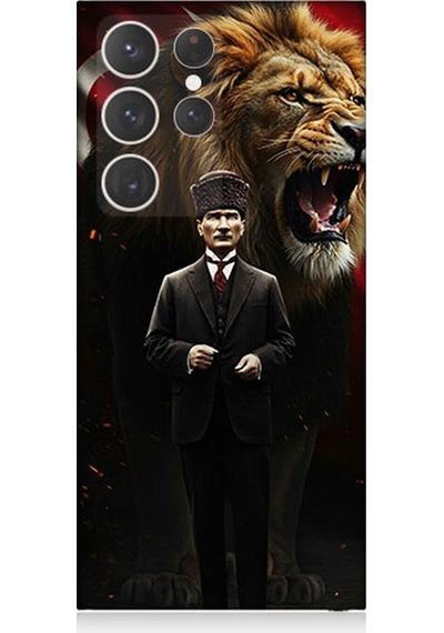 Samsung Galaxy S23 Ultra Uyumlu Aslan Ve Atatürk Gücü Desenli Silikon Kılıf Çok Renkli