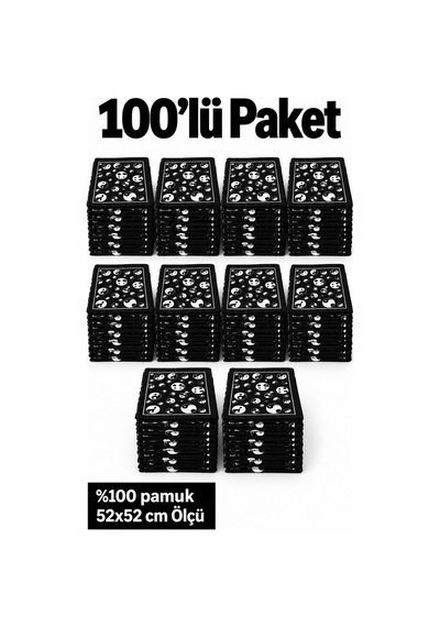 Herşeynota 100 Lü Siyah Yin Yang Desenli 52x52 Cm %100 Pamuk Fular Bandana Seti Çok Renkli