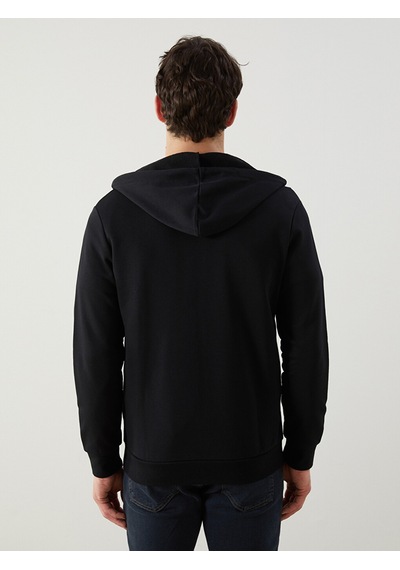 Lcwaıkıkı Basic Siyah Kapüşonlu Uzun Kollu Erkek Fermuarlı Sweatshirt