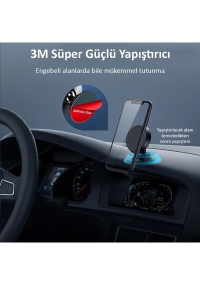 Universal Araç Telefon Tutucu Manyetik Mıknatıslı Yapışkanlı Telefon Standı Siyah