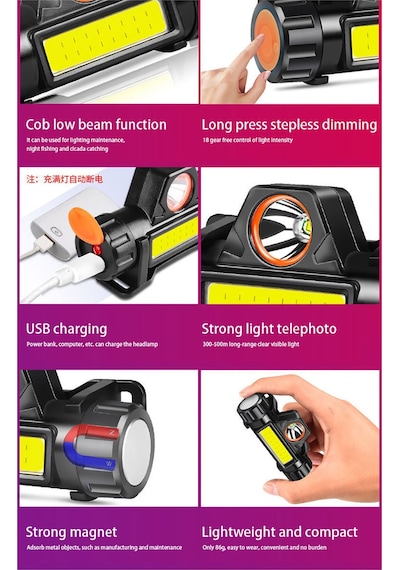 Usb Şarjlı Led Outdoor Kamp Kafa Lambası Feneri Siyah
