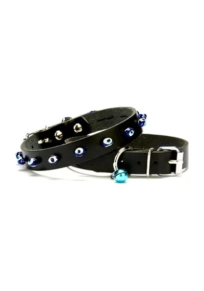 Doggie Nazar Boncuklu Kedi Küçük Irk Köpek Tasması Siyah Large 1.2 x 26 CM