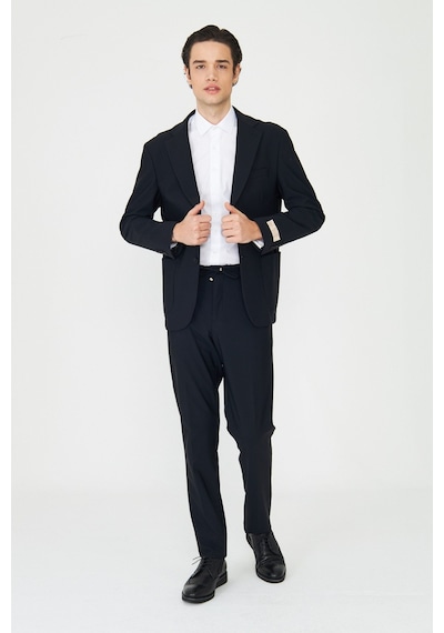 Siyah Modern Slim Fit Düz Kumaş Klasik Kesim Takım Elbise Siyah