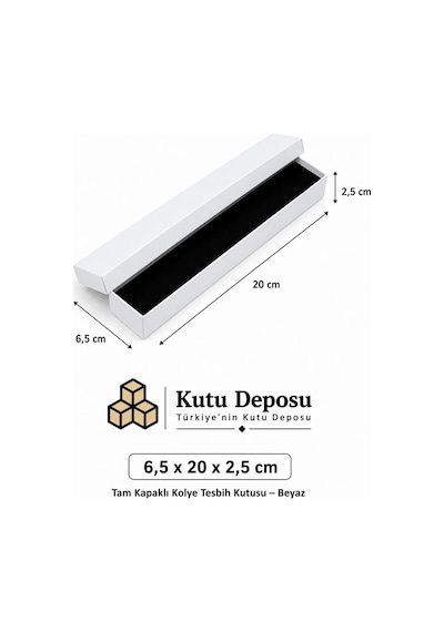 6,5x20x2,5 Cm Tam Kapaklı Kolye Ve Tesbih Kutusu - Beyaz Demonte 50 Adet