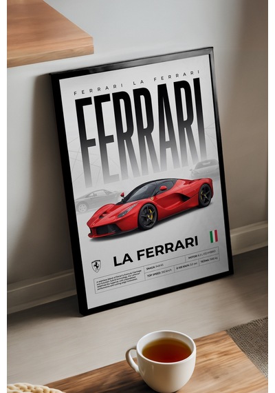 La Ferrari Siyah Ahşap Çerçeveli Poster, Dekoratif Araba Duvar Tablosu